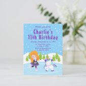 冬のスケート場の誕生日 赤毛の少女 ポストカード (スタンド正面)