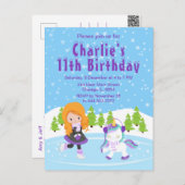 冬のスケート場の誕生日 赤毛の少女 ポストカード (正面/裏面)