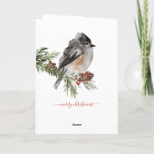 冬のスズメのトウヒ赤い果実メリークリスマス シーズンカード (裏面)