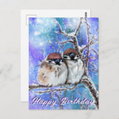 冬のスズメ誕生日カード ポストカード (正面/裏面)