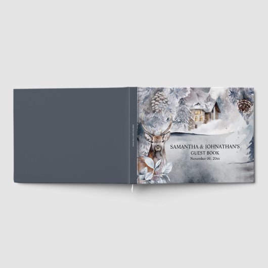 冬のスタッグ地方の雪林の森の小屋 ゲストブック (全面)