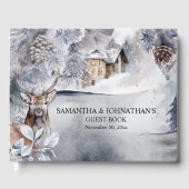 冬のスタッグ地方の雪林の森の小屋 ゲストブック (正面)