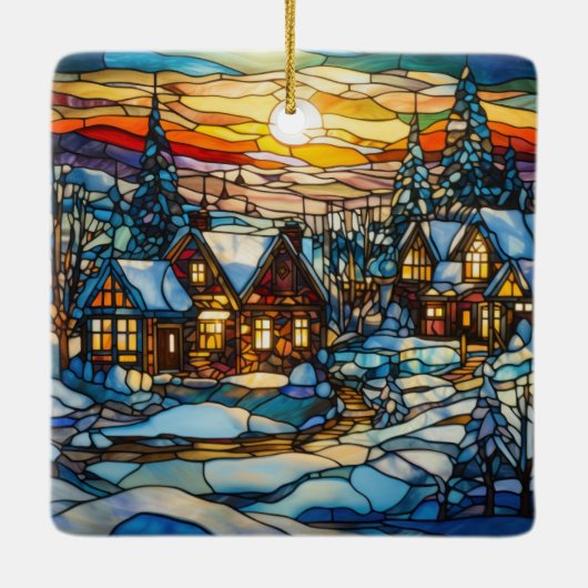 冬のステンドグラスのクリスマスオーナメント セラミックオーナメント (裏面)