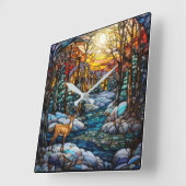 冬のステンドグラスの壁時計 スクエア壁時計 (傾斜)