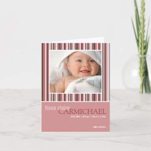 冬のストライプのピンク • ベビーの発表 案内状