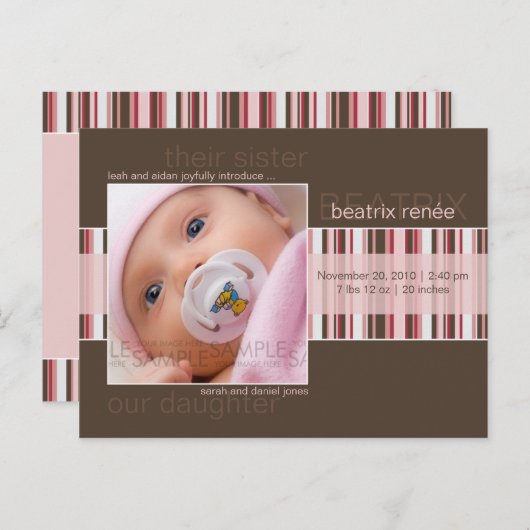 冬のストライプベビー・ブラウン 案内ポストカード (正面/裏面)