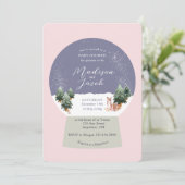 冬のスノーグローブピンクの赤ちゃんシャワー 招待状 (スタンド正面)