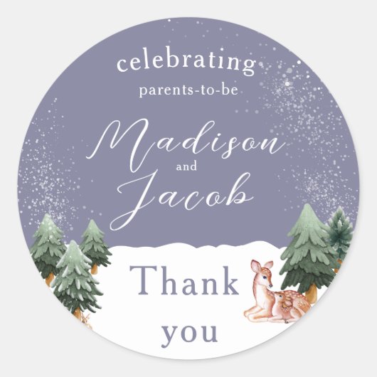 冬のスノーグローブベビーシャワー ラウンドシール (正面)