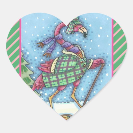 冬のスノーシューズピンクフラミンゴのステッカーシートHrt ハートシール (正面)