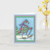 冬のスノーシューズ&コートピンクフラミンゴトレッキング カード (黄色い花)