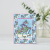 冬のスノーシューズ&コートピンクフラミンゴトレッキング シーズンポストカード (スタンド正面)