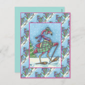 冬のスノーシューズ&コートピンクフラミンゴトレッキング シーズンポストカード (正面/裏面)