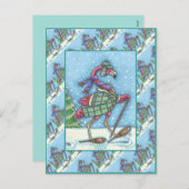 冬のスノーシューズ&コートピンクフラミンゴトレッキング シーズンポストカード (正面/裏面)