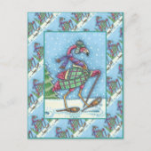 冬のスノーシューズ&コートピンクフラミンゴトレッキング シーズンポストカード (正面)