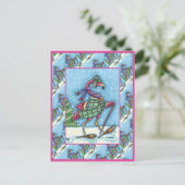 冬のスノーシューズ&コートピンクフラミンゴトレッキング シーズンポストカード (スタンド正面)