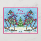 冬のスノーシューズ&コートピンクフラミンゴトレッキング シーズンポストカード (正面)