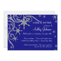 冬のスノーフレークきらきら光る宝石スワールシャワー招待状