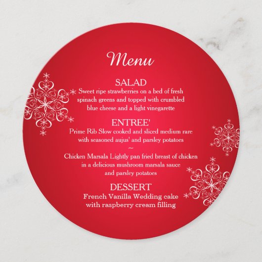 冬のスノーフレークとバーラップラウンドメニュー メニュー (正面)