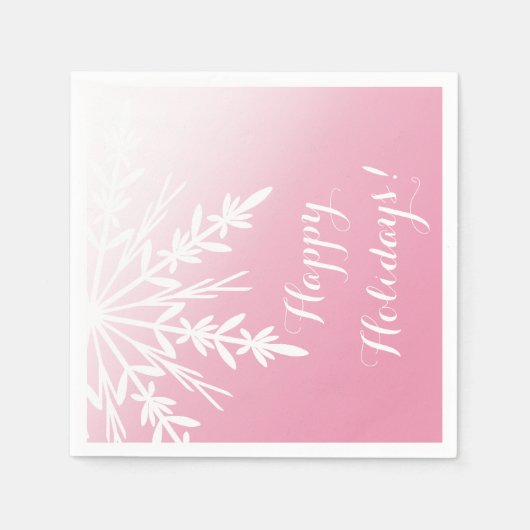 冬のスノーフレークのピンクの幸せな休日クリスマス スタンダードカクテルナプキン (正面)