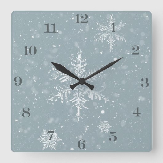 冬のスノーフレークウォールクロック スクエア壁時計 (正面)