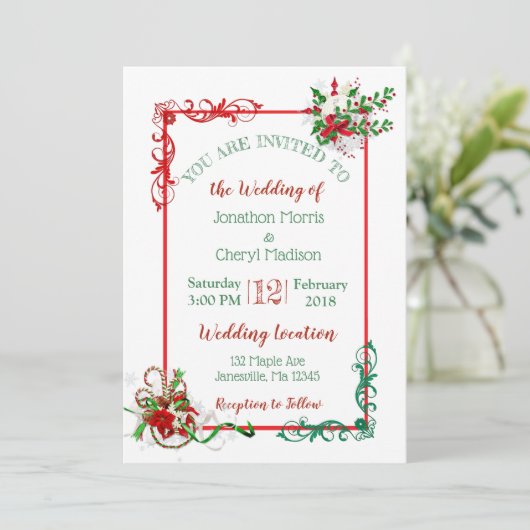 冬のスノーフレーククリスマス結婚式招待状 招待状 (スタンド正面)