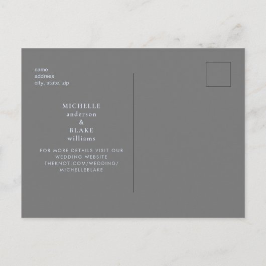 冬のスノーフレークグレー/アイスブルーモノグラム救日付 案内ポストカード (裏面)