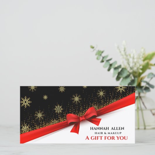 冬のスノーフレークサテンリボンレッドギフト証明書 (スタンド正面)