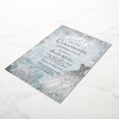 冬のスノーフレークシルバーブルーキンセアニェラフォイルインヴィ 箔招待状 (回転した状態)