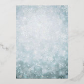 冬のスノーフレークシルバーブルーキンセアニェラフォイルインヴィ 箔招待状 (裏面)