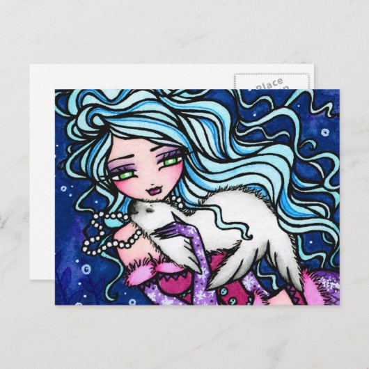 冬のスノーフレークシールマーメイドファンタジーはがき ポストカード (正面/裏面)