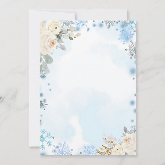 冬のスノーフレークスオンダーランド1歳の誕生日フローラ 招待状 (裏面)