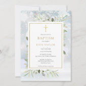冬のスノーフレークスグリーンバプテスマ《キリスト教》洗礼式や命名式 招待状 (正面)