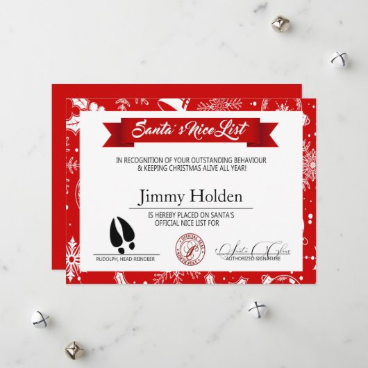 冬のスノーフレークスサンタズ·ナイスリスト シーズンカード (正面/裏面インサイチュ)