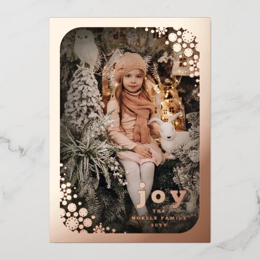 冬のスノーフレークスフレームハッピーホリデーエレガント 箔シーズンカード (正面)