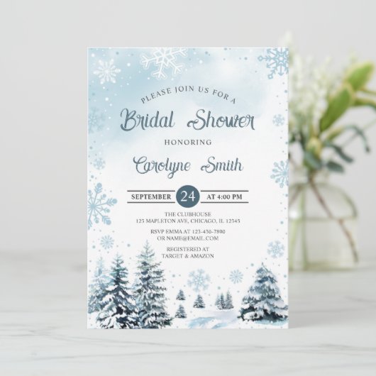 冬のスノーフレークスブライダルシャワー招待 招待状 (スタンド正面)
