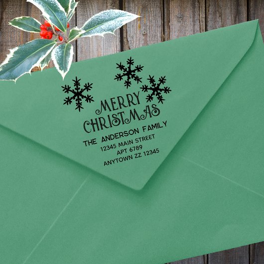 冬のスノーフレークスメリークリスマス差出人住所 セルフインキングスタンプ