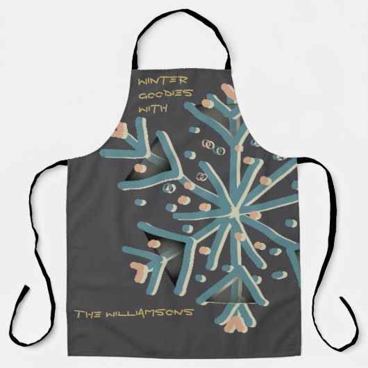冬のスノーフレークタイポグラフィかわいい灰色のティール（緑がかった色）金ゴールド エプロン (正面)