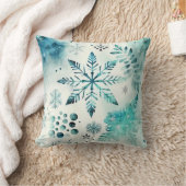 冬のスノーフレークターコイズとホワイトクリスマス クッション (ブランケット)