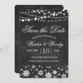 冬のスノーフレークチョークザデイト招待状 セーブザデート (正面/裏面)