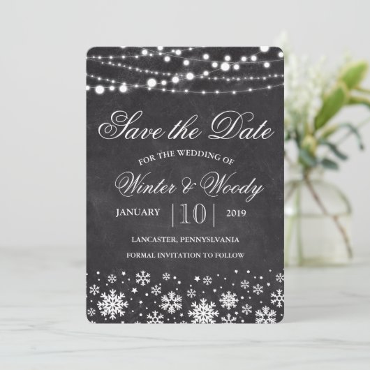冬のスノーフレークチョークザデイト招待状 セーブザデート (スタンド正面)