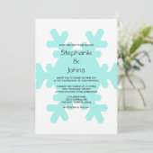 冬のスノーフレークティール(緑がかった色)ブルーホワイトエレガントな結婚式 招待状 (スタンド正面)