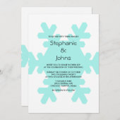 冬のスノーフレークティール(緑がかった色)ブルーホワイトエレガントな結婚式 招待状 (正面/裏面)