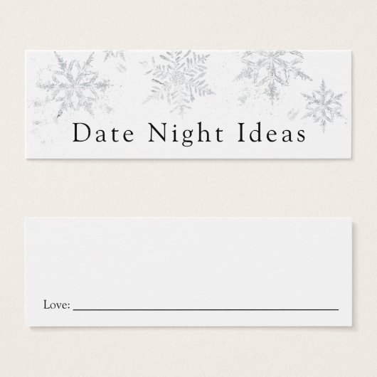 冬のスノーフレークデイトナイトブライダルシャワーカード (正面&裏面)