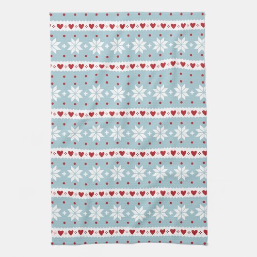 冬のスノーフレークハート キッチンタオル (縦)