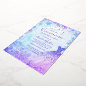 冬のスノーフレークパープルピンクブルーキンセアニェラ箔 箔招待状 (回転した状態)