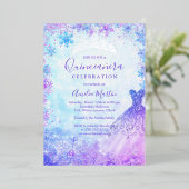 冬のスノーフレークパープルピンクブルーキンセアニェラ箔 箔招待状 (立ち正面)