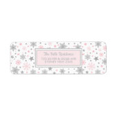 冬のスノーフレークピンクシルバーバースデーパーティーシャワー ラベル (正面)