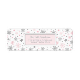 冬のスノーフレークピンクシルバーバースデーパーティーシャワー ラベル