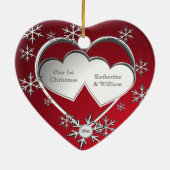 冬のスノーフレークフレームレッド セラミックオーナメント (裏面)