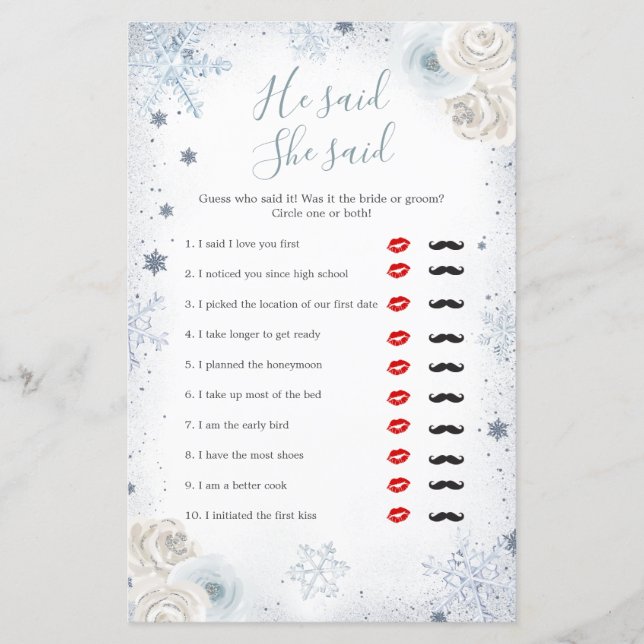 冬のスノーフレークブライダルシャワーは彼女が言った (正面)